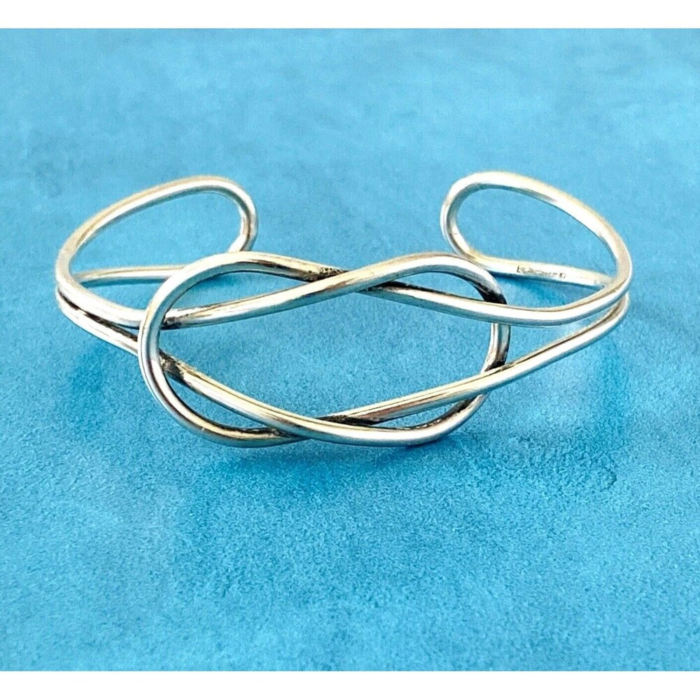 Vintage Beau Sterling Silver Interlocking Cuff Bracelet Minimalist